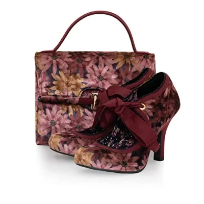 Immagine di Ruby Shoo Scarpa in salice e borsa Malibu abbinata UK3 9 Floral/Navy Ochre, Borgogna, 39 EU