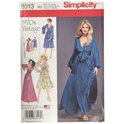 Immagine di Simplicity Simplcity Cartamodello 8013R5 per Abiti Vintage Anni &#039;70, Carta, Bianco, R5 (14 16 18 20 22)