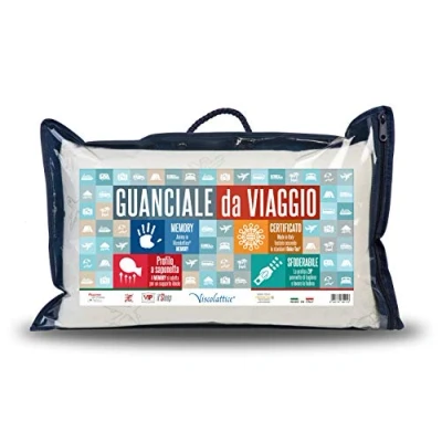 Immagine di V.I.P. VERY IMPORTANT PILLOW Cuscino da Viaggio Memory Foam, Guanciale Compatto e Morbido per Viaggiare in Auto Treno Aereo 40 x 25 cm Made Italy