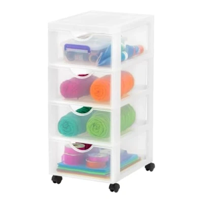 Immagine di Iris Ohyama Cassettiera in Plastica con ruote, 4 Cassetti Piccoli, Biancastro, Maniglie facili Da tirare, Per Camera Letto, Bagno, Scuola e Ufficio, Senza BPA, Contenitore, DDDC 004
