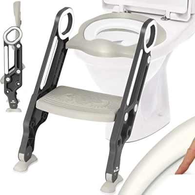 Immagine di KIDIZ® Sedile del water per bambini Trainer wc con scale e maniglie pieghevole Vasino l&#039;apprendimento cuscino comodo ampi gradini, Grigio