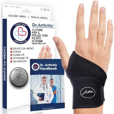 Immagine di Dr. Arthritis Tutore Polso con Rivestimento in Rame Ideato da Medici Sinistro e Destro per Tunnel Carpale Fascia di Supporto (Singolo, Nero)
