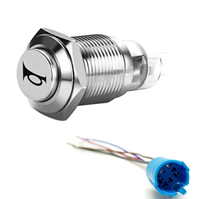 Immagine di YIYIDA interruttore del clacson dell&#039;auto a Pulsante 12V Car Horn Switch 16mm LED rosso On/Off di ripristino in metallo con presa