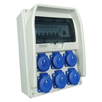 Immagine di Distributore di corrente, 6 x 230 V Schuko con interruttore protezione della corrente residua 25 A e C16 A. IP44