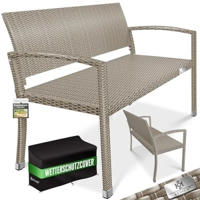 Immagine di KESSER® Panca da giardino in polyrattan, resistente alle intemperie, ai raggi UV e portata fino a 320 kg, 125 x 62 90 cm, per 2 persone, colore: crema