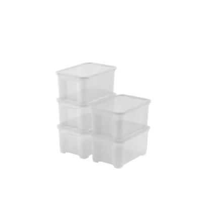 Immagine di Keter Set di 5 Contenitori in Plastica con Coperchio T Box XS, Trasparenti, Ideali per Vestiti, Scarpe e come Portaoggetti, Adatti Armadi Garage, 14 L, 38x26x19H cm