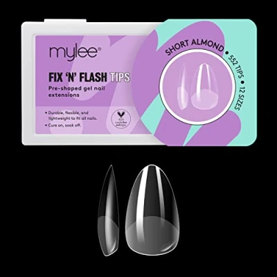 Immagine di Mylee Fix &amp; Flash Soft Gel Tips [Mandorla Corte] Copertura Totale, Morbido, Estensioni per Unghie in Gel, Flessibili e Resistenti, 12 Misure, 552 Pezzi, Adatte a Tutte le