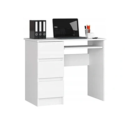 Immagine di BDW Tavolo per computer bianco con 3 cassetti sul lato sinistro e un cassetto estraibile la tastiera. Una scrivania desktop o laptop, 90x77x50