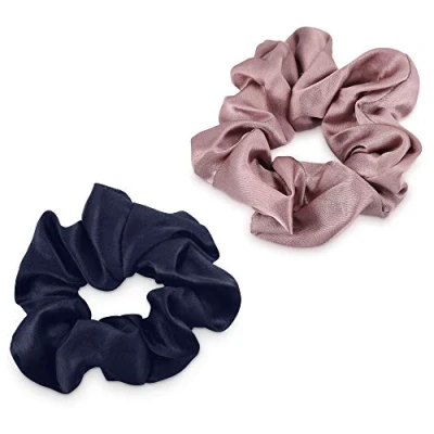 Immagine di Navaris Elastico Capelli Vera Seta 16mm Set 2x Elastici Scrunchie Coda Cavallo Chignon Treccia Fasce Elastiche Pettinature Donna Blu &amp; Rosa
