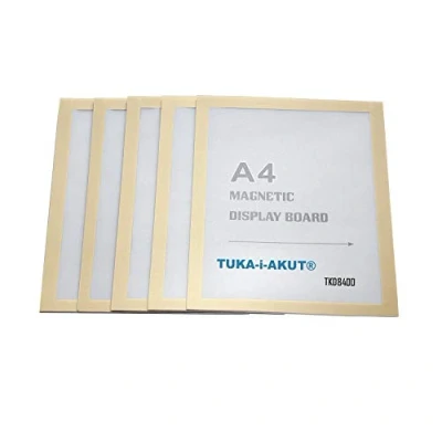 Immagine di TUKA i AKUT 5x A4 Cornice Magnetica Autoadesiva per Espositore, Display su Superfici Lisce e Solide, Incernierata, Cambio Rapido, Confezione da 5, Color Oro TKD8400
