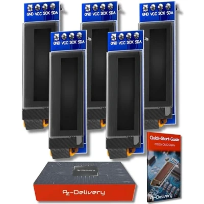 Immagine di AZDelivery 5 x 0.91 pollici Display OLED I2C SSD1306 Chip 128 32 Pixel Modulo di Visualizzazione dello Schermo con Caratteri Bianchi compatibile Arduino E Raspberry Pi incluso un Book!