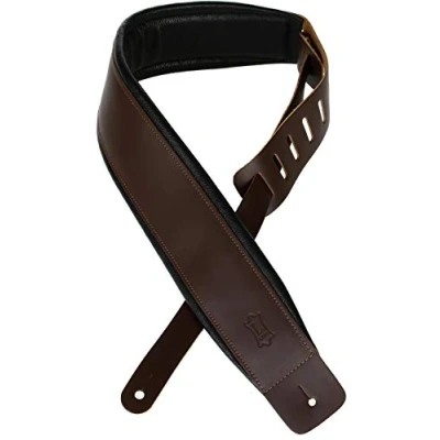 Immagine di Levy&#039;s DM1PD DBR Tracolla Per Chitarra Chrome tan Leather Garment Back &amp; Padding 3&quot; Dark Brown