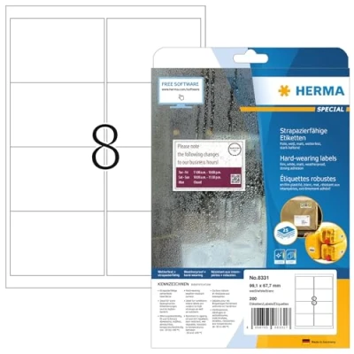 Immagine di HERMA Etichette per Pacchi e Spedizioni, 99,1 x 67,7 mm, Adesive A4 Stampante, 8 Foglio, Bianco
