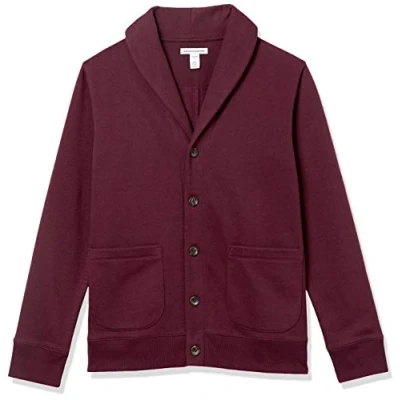 Immagine di Amazon Essentials Cardigan a Maniche Lunghe in Felpa con Collo Sciallato Uomo, Bordeaux, L