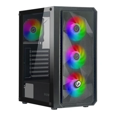 Immagine di Nuwo Rodan R602 Nero Case ATX per PC Gaming, Supporta e ATX, 0.50MM SPCC con 4 Ventole LED ARGB Indirizzabile Frontale Mesh Pannello Laterale in Vetro Temperato