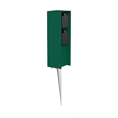 Immagine di ledscom.de Colonna presa da giardino POMI con picchetto di terra per esterno, IP44, 2 volte, verde, angolare, 23cm