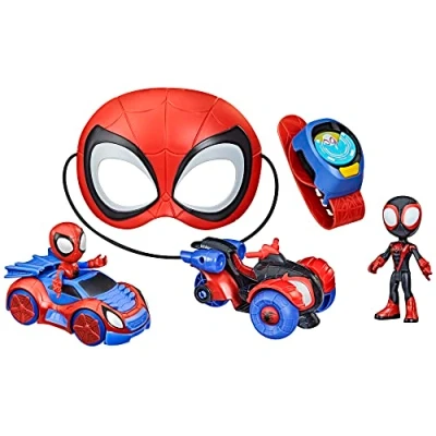 Immagine di Hasbro Marvel Spidey e i Suoi Fantastici Amici, Set Super Spidey, Giocattoli per Roleplay, Auto Giocattolo, Maschera di Spider Man, Action Figure [Esclusivo Amazon]