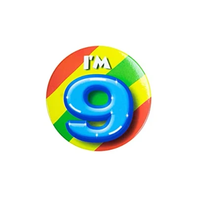 Immagine di PD Party 6014709 Compleanno Distintivo/Spillo Badge Celebrazione Festa I&#039;m 9, Multicolore, 5.5cm Lunghezza x Larghezza 0.5cm Altezza