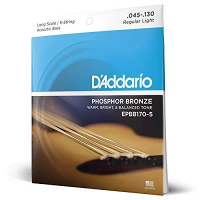 Immagine di Corde D&#039;Addario EPBB170 5 in bronzo fosforoso per basso acustico, corde, 45 130, Long Scale