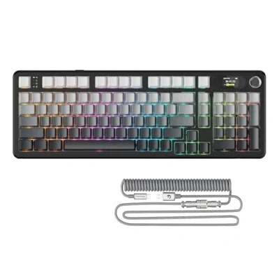 Immagine di ATTACK SHARK X98PRO Gasket Tastiera da gioco meccanica,BT/2.4G Wireless/USB C,schermo LED&amp;manopola CNC,incisione laterale RGB,interruttore lineare hot swap a 98 tasti,4000mAh,per PC,MAC Sfumatura nero