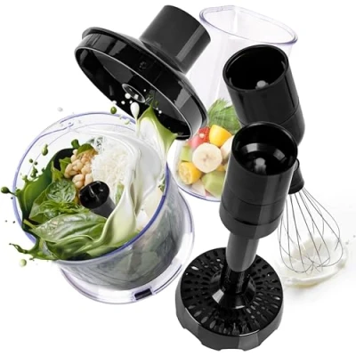 Immagine di Duronic HBA35 Set di 4 attacchi per frullatore manuale Frusta elettrica, Attacco tritare, Schiacciapatate elettrico, Bicchiere da 600 ml incluso Versatile, Facile usare, Compatto, Salvaspazio