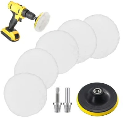 Immagine di 5 Pezzi Kit Lucidatura Auto, 100mm Tamponi Per Lucidatura,Tamponi Auto,Tamponi Lana,Disco Auto,Con Adattatore Trapano M10 M14,Per E Ceratura Di Auto