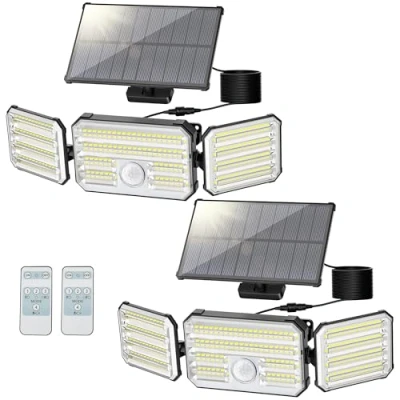 Immagine di Faretto Led da Esterno Solare con Sensore di Movimento, Luce Funzione Allarme, 4 Modes IP67 Impermeabile Lampada Telecomando e Pannello per Giardino