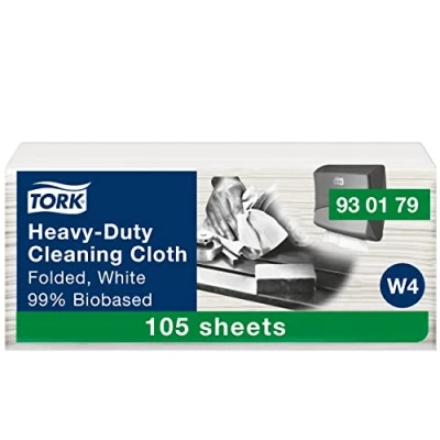 Immagine di Tork Biobased Panno per pulizia inetense bianco W4, 1 velo, confezione x 105 panni, 930179