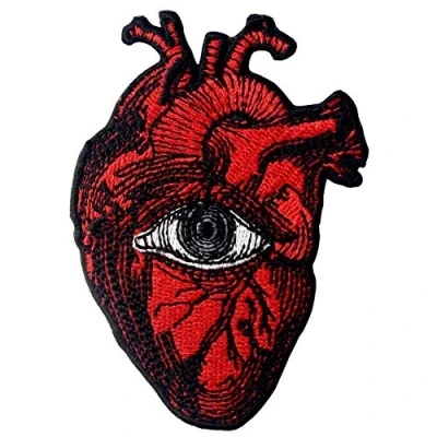 Immagine di Toppa ricamata da applicare con ferro stiro o cucitura, tema: Occhio sul cuore