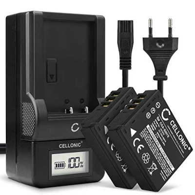 Immagine di CELLONIC 2X Batteria CGA S007 CGR Compatibile con Panasonic Lumix TZ5 TZ3 TZ1 TZ4 TZ2 TZ50, CGAS007 DEA45 DMWBCD10 900mAh 3.6V 3.7V + Caricabatteria