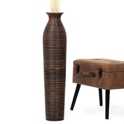 Immagine di Leewadee Grande Vaso Da Terra: Alto Stile Boho In Legno Di Mango Per Rami Pampa, 90 cm, Marrone