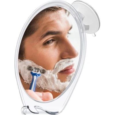 Immagine di HONEYBULL Shower Mirror Fogless for Shaving with Suction, Razor Holder &amp; Swivel, Small Mirror, accessori, Bathroom Holds Razors (White)