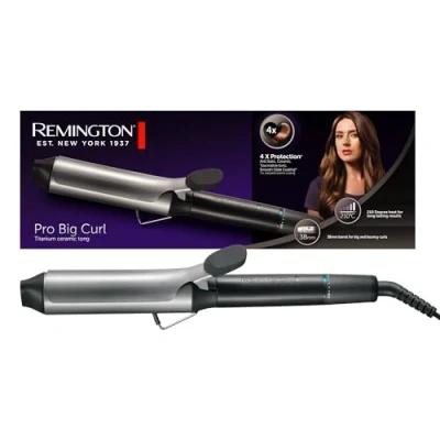 Immagine di Remington Ferro Arricciacapelli Per riccioli grandi 38mm Protezione 4 volte, Rivestimento in tormalina e ceramica, Display digitale fino a 210C, con morsetto, Onde naturali, Pro Big CurlCI5538
