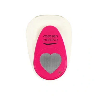Immagine di Vaessen Creative 21440 056 Fustella a Forma di Cuore, 3,75 cm, Maxi Perforatore, 1 Pezzo, Fino 160 G/M², per Carta e Scrapbooking, Colore: Bianco/Rosa, 2,5 Cm