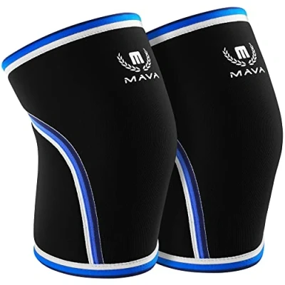 Immagine di Mava Sports Coppia di manicotti a compressione per ginocchio sollevamento pesi, cross training WOD, squat, allenamento in palestra, powerlifting Neoprene 7 mm uomini e donne, Nero S