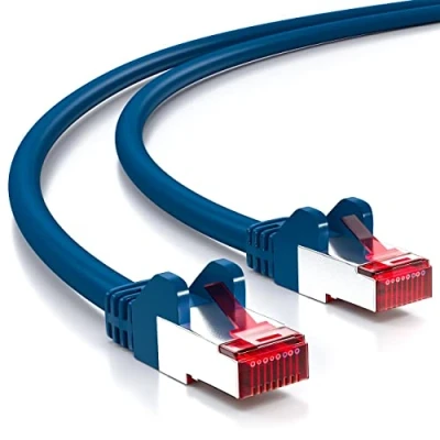 Immagine di deleyCON 50m Cavo Patch CAT6 S/FTP PIMF Schermatura CAT 6 RJ45 di Rete Ethernet LAN Router DSL Switch Modem Blu