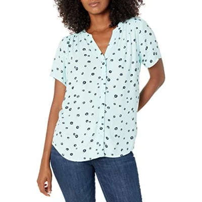 Immagine di Amazon Essentials Camicetta in Tessuto a Maniche Corte Donna, Blu Acqua Papaveri, XXL