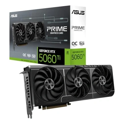 Immagine di Asus Prime GeForce RTX 5060 Ti 16GB GDDR7 OC Edition Scheda grafica (PCIe 5.0, HDMI, DisplayPort 2.1, 2.5 Slot, Ventole assiali, SFF Ready)