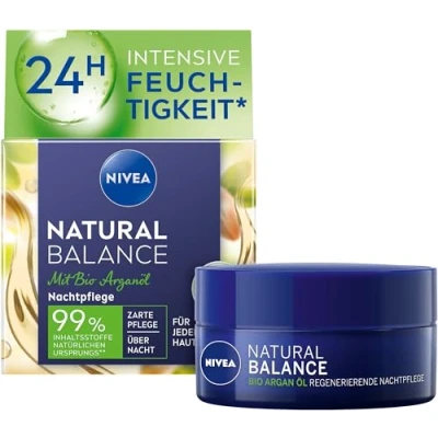 Immagine di NIVEA Natural Balance rigenerante notte (50 ml), crema idratante con olio di argan biologico, jojoba e mandorle, nutriente per ogni tipo pelle
