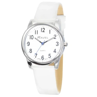 Immagine di Ravel Plus Orologio unisex resistente per l&#039;uso quotidiano con cinturino in microfibra Quarzo analogico giapponese RP006L Bianco/Colore Argento/Quadrante Bianco