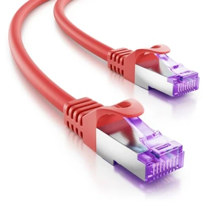 Immagine di deleyCON 5m Cavo di Rete CAT7 10 Gigabit RJ45 Patch &amp; Ethernet (Rame, Schermatura SFTP PiMF) per l&#039;Alta Velocità LAN DSL Interruttore Modem Router Pannello Rosso