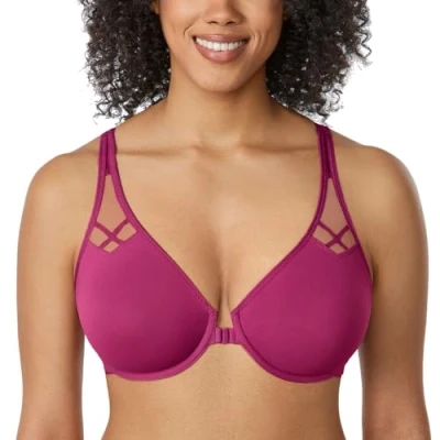 Immagine di DELIMIRA Donna Reggiseno Apertura Frontale Senza Imbottito con Ferretto Coppa Completa Racerback Magenta Viola 4C