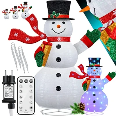 Immagine di KESSER® Pupazzo di neve LED 180 cm Luci Decorazione natalizia per interni ed esterni resistente alle intemperie IP44 con telecomando e picchetti natalizie Babbo Natale