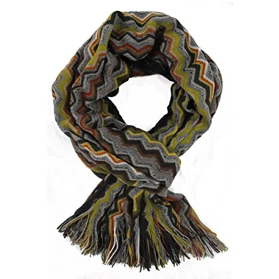 Immagine di Rotfuchs Sciarpa soffice lavorata a maglia raschel Zigzag trendy ocra multicolore 100% lana (merino) R 133 (55 x 200 cm, verde grigio)