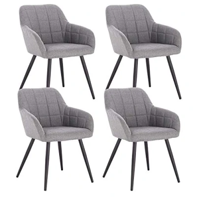 Immagine di WOLTU 4X Sedie da Pranzo Poltroncina per Camera Letto Moderna in Tessuto di Lino Grigio Chiaro BH107hgr 4