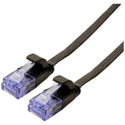 Immagine di Value 21.99.0824 RJ45 cavo di rete, patch CAT 6A U/UTP 1.50 m Nero non schermato, piatto, contatti connettore dorati 1 pz.