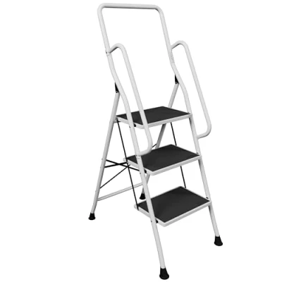 Immagine di Home Vida Scala a 3 Gradini con Corrimano Pieghevole di Sicurezza Antiscivolo Matt Safe Heavy Duty, Acciaio, Bianco, Nero, 135 x 48 72 cm Circa