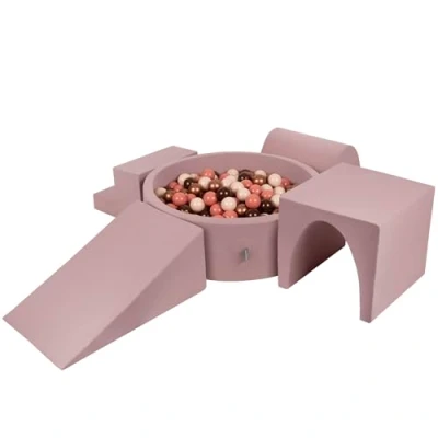 Immagine di KiddyMoon Area di Gioco in Schiuma con Tondo Piscina Palline (200 Palline) per Bambini, Erica: Marrone/Rame/Beige Pastello/Salmone