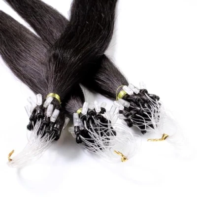 Immagine di Hair2Heart 25 x 0.5g Microring Loop Extension Capelli Veri 50cm Liscio, Colore #1b Nero naturale