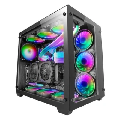 Immagine di Mars Gaming MCV3, Torre Custom XXL e ATX, Finestra Vetro Temperato Frontale Laterale, Struttura Modulare Doppia Camera, Nero